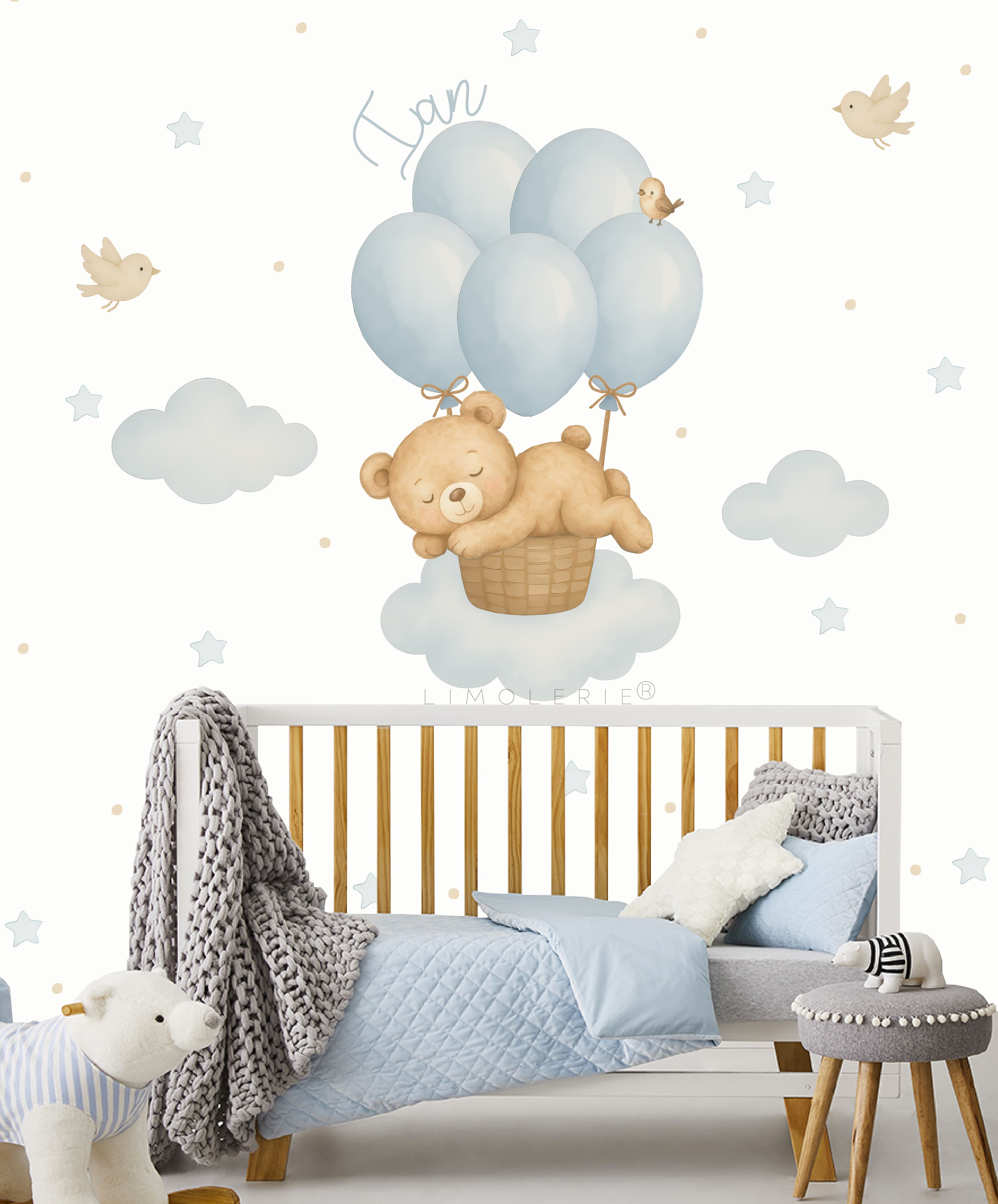 Vinilo Osito en Cesta Azul