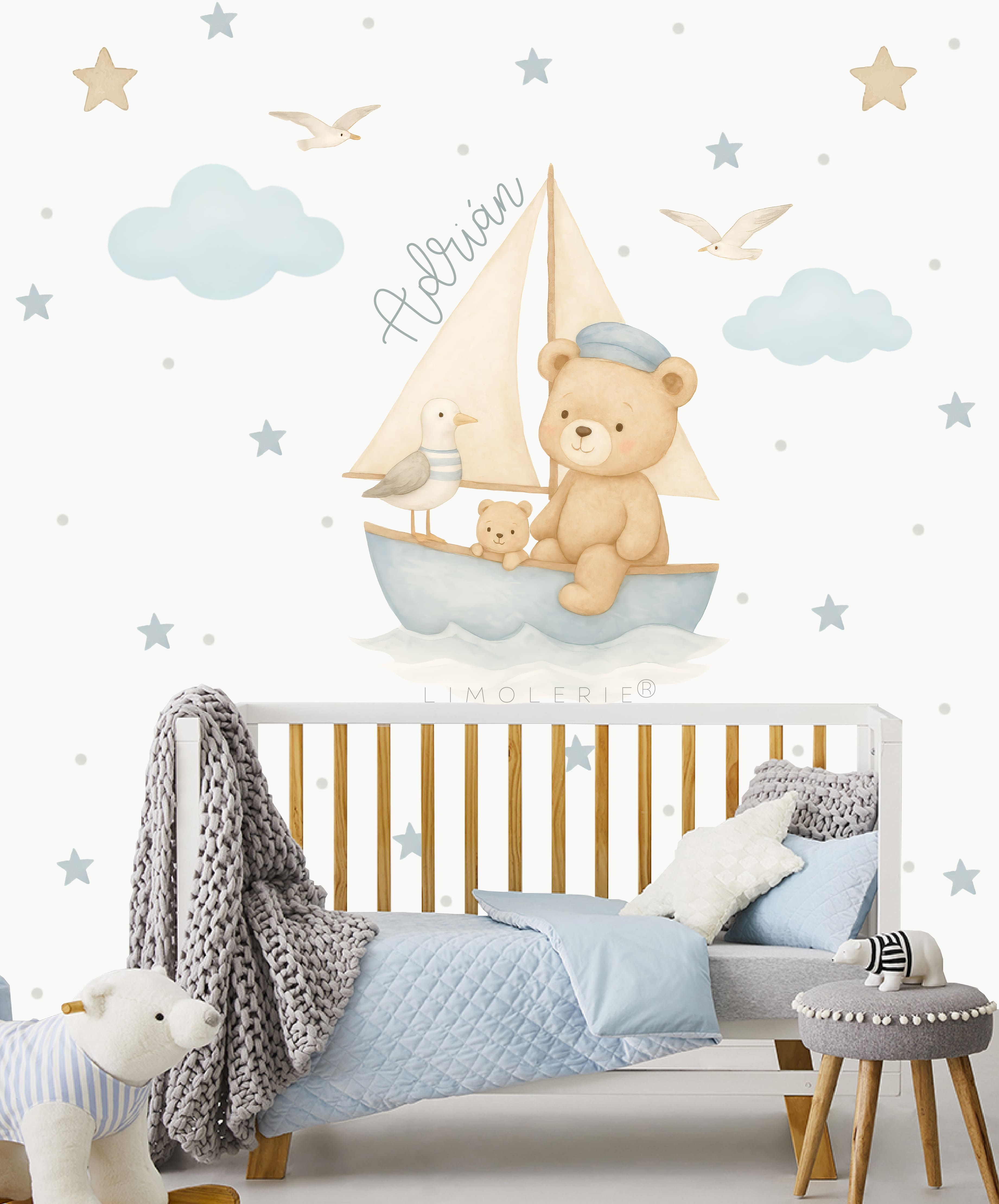 Vinilo Oso en Velero Celeste